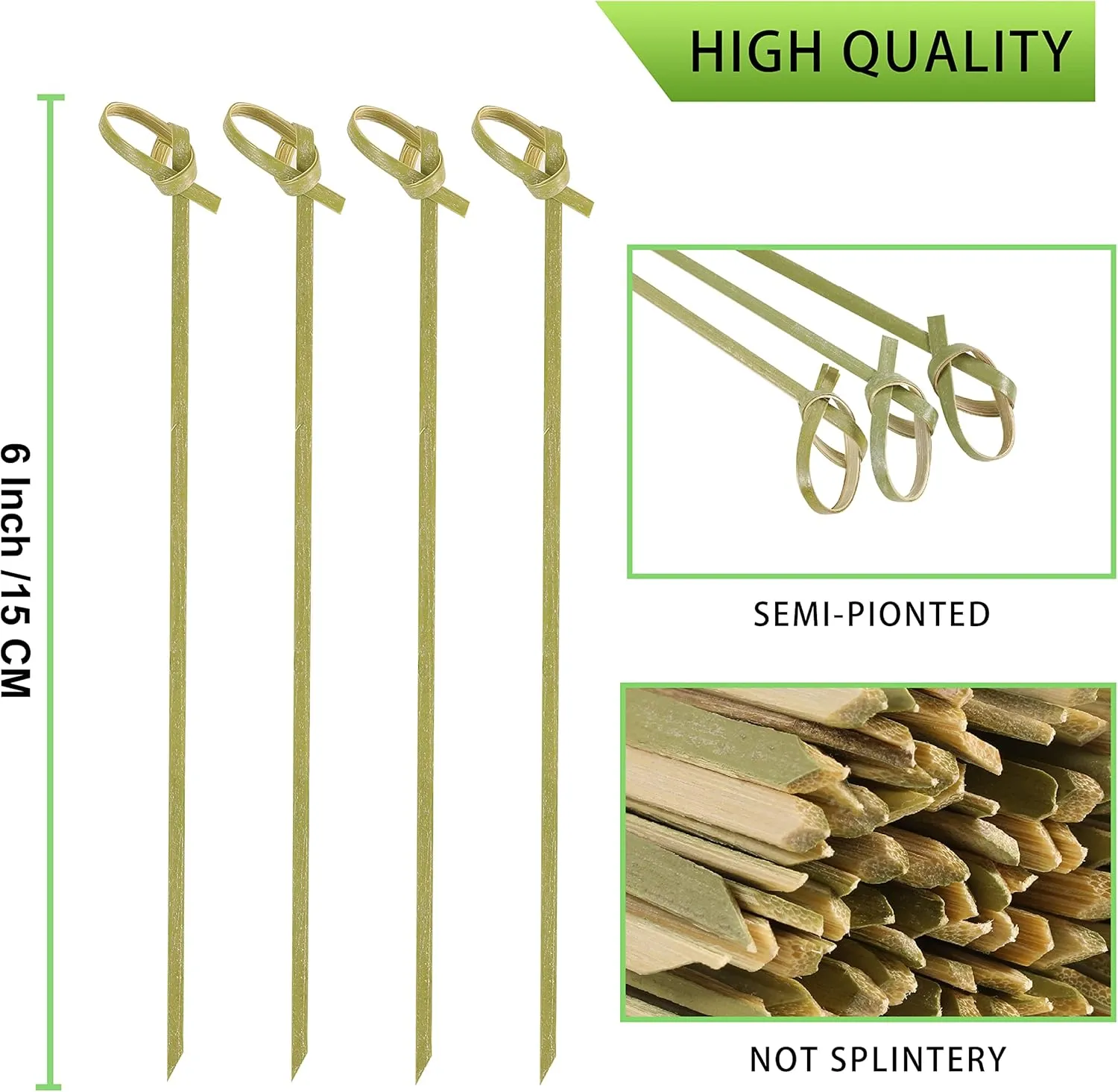 200 PCS Cocktail Picks, 6 Inch Toothpicks for Appetizers, Natural Bamboo Knot Skewers, Mini Food Sticks, Fancy Tooth Picks for Drinks, Fruit, Charcuterie, Cocktail Garnish Accessories, Party Supplies