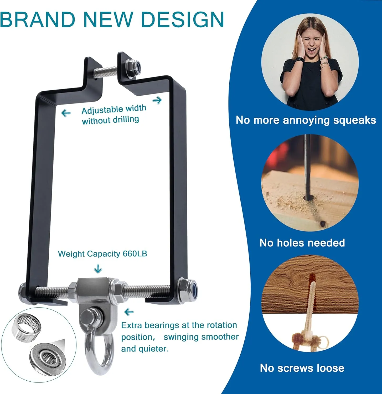 4 Pcs Heavy Duty Swing Hanger Swing Set Accessories for Wooden Sets Snap Hooks Hardware Swing Set Attachments Porch Playground Indoor/Outdoor