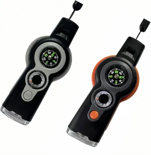 7 in 1 Emergency Survival Whistle with Compass, Outdoor Multi-Functional Hiking Safety Tool, 2 Pack Whistle with Lanyard
