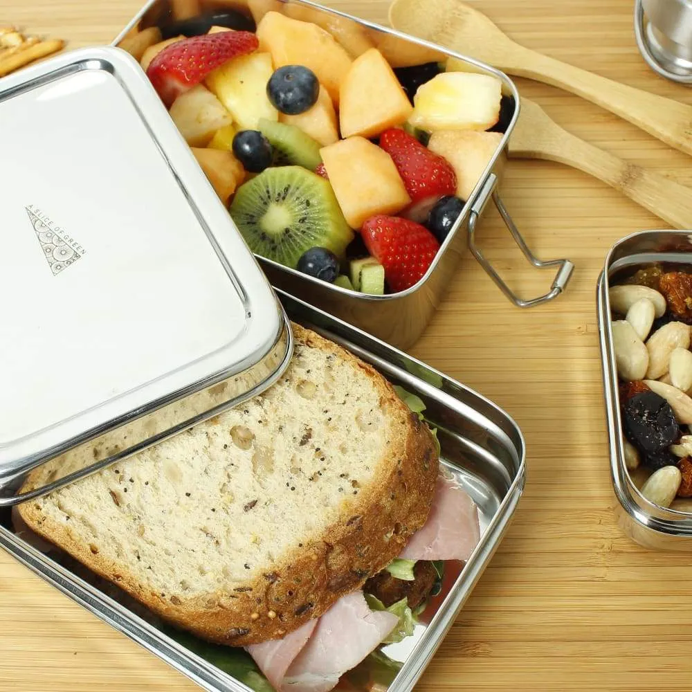 A Slice of Green Stainless Steel Two Tier Rectangle Lunch Box with Mini Container