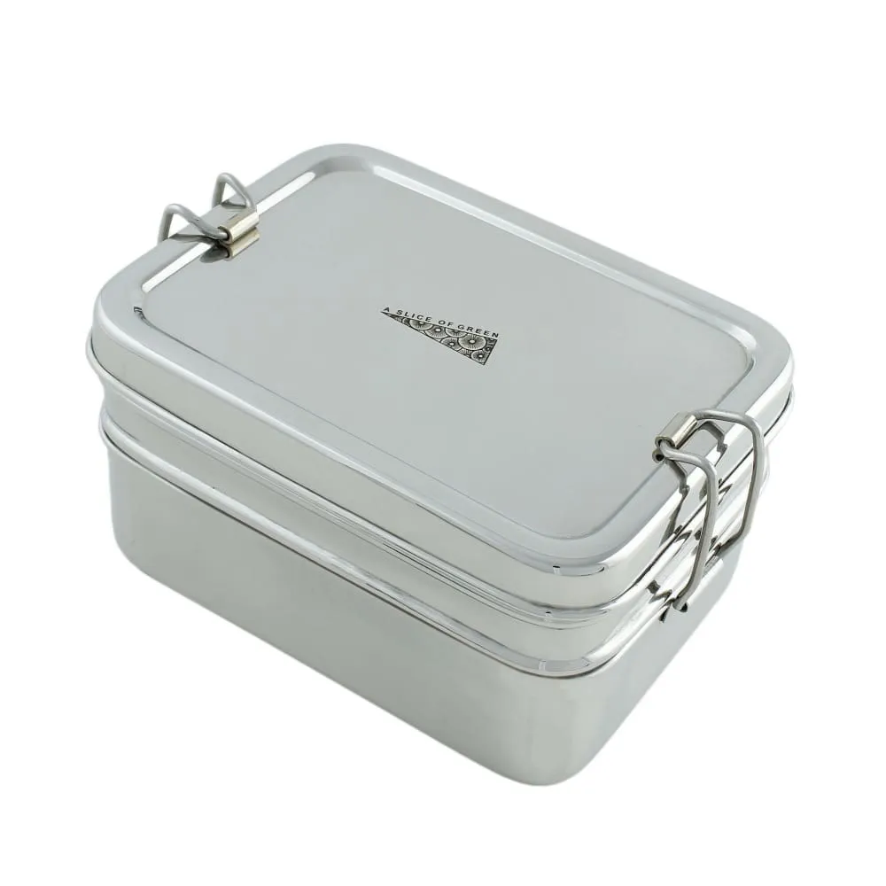 A Slice of Green Stainless Steel Two Tier Rectangle Lunch Box with Mini Container