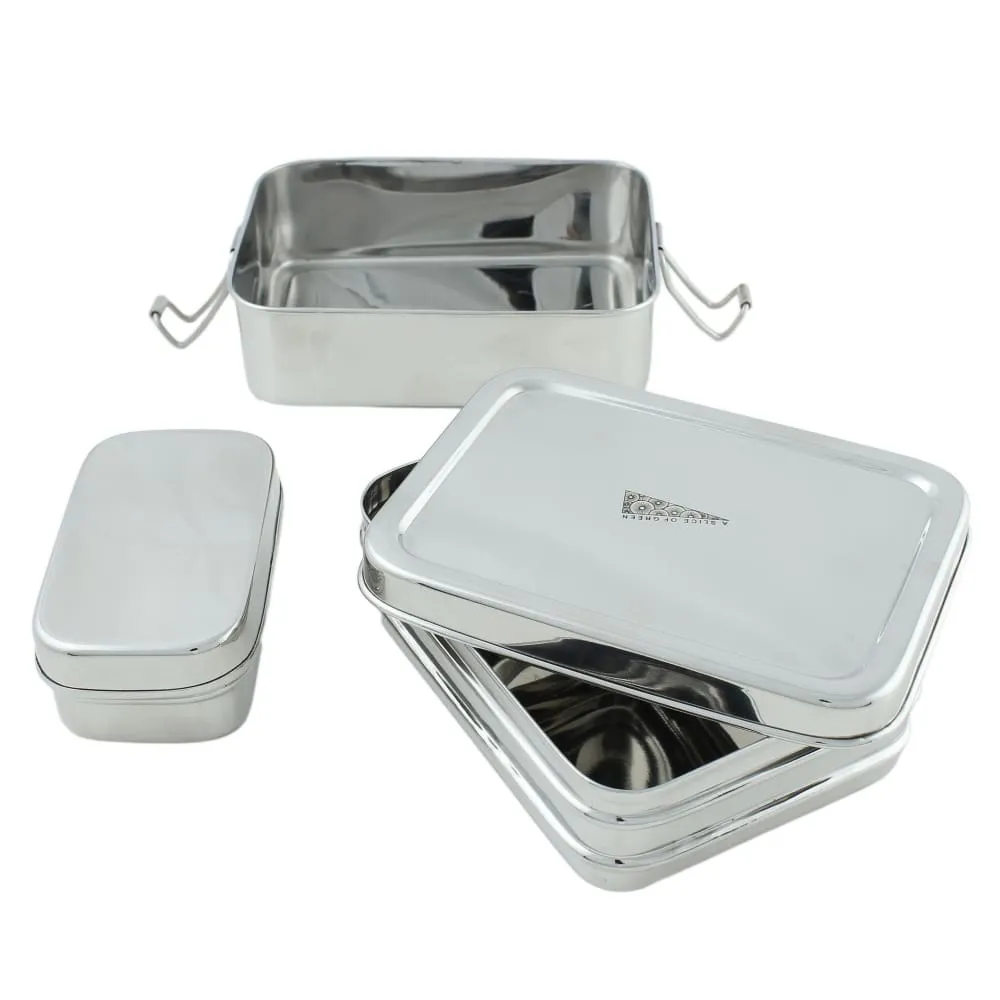 A Slice of Green Stainless Steel Two Tier Rectangle Lunch Box with Mini Container