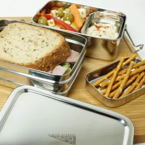 A Slice of Green Stainless Steel Two Tier Rectangle Lunch Box with Mini Container