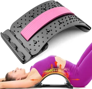 Back Stretcher Lumbar with 4 Level Adjustable Lower Backs Pain Relief Upgraded Multi-Level Back Support Stretcher Spinal Board Device for Herniated Disc, Sciatica, Scoliosis-Pink