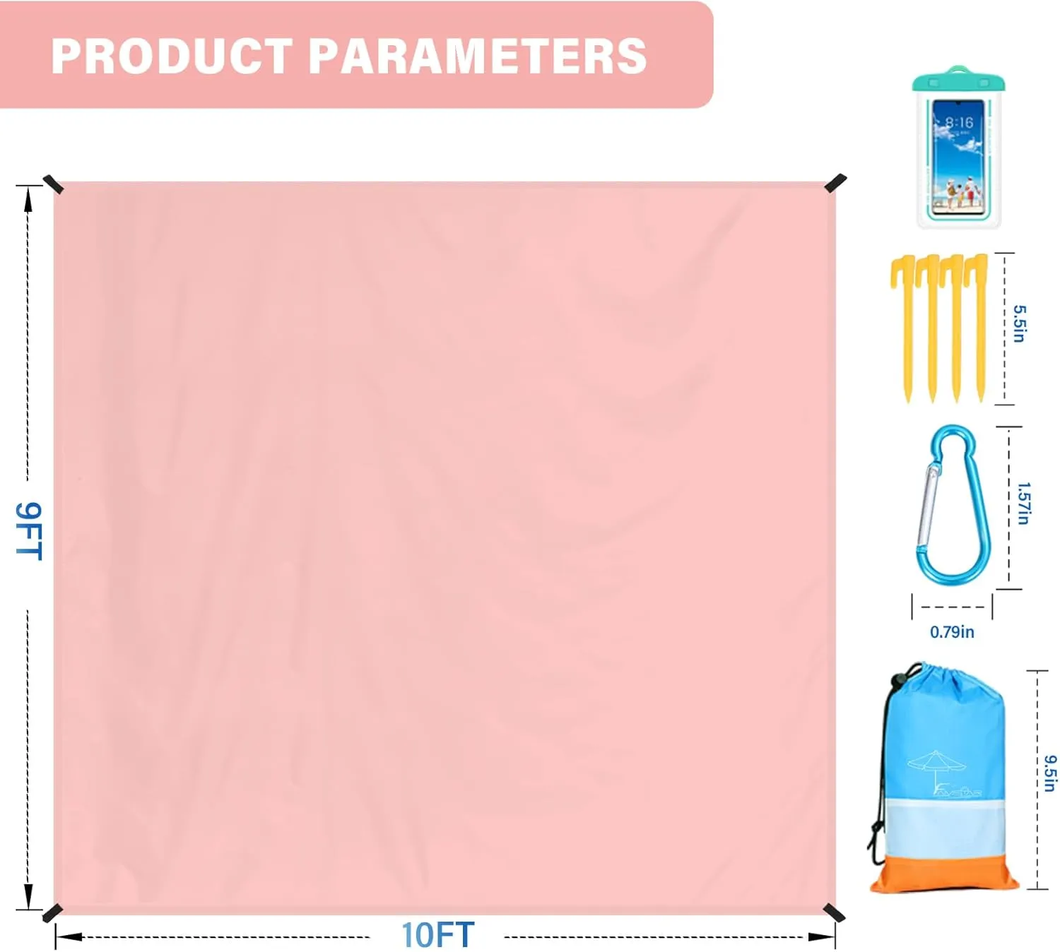 Beach Blanket Oversized Extra Large 10'X 9',Waterproof Sandproof Beach Blanket 2-8Adults Lightweight Durable for Travel Camping Hiking Picnic