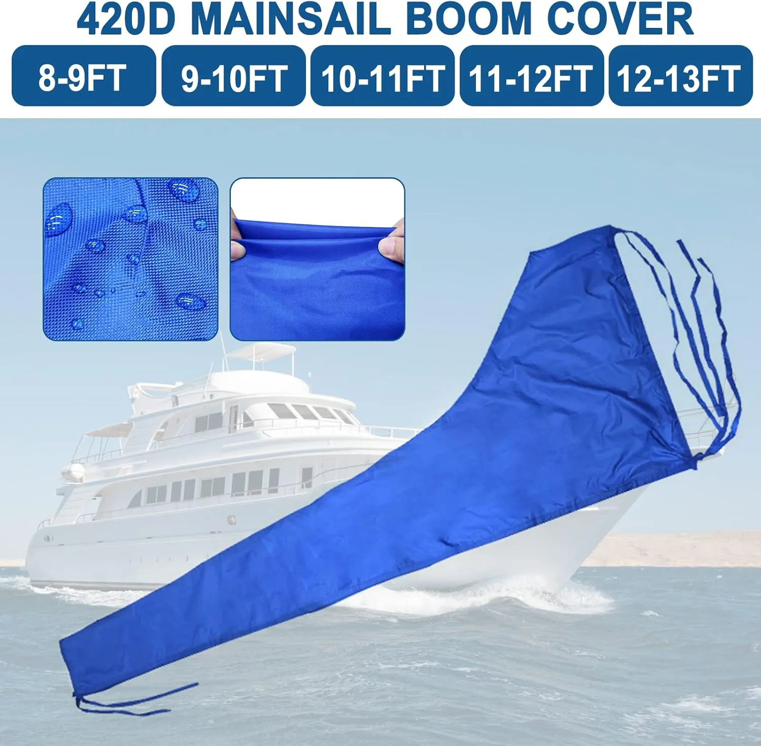 Boat Sail Cover Waterproof, Dustproof Thicken 420D Oxford Fabric Boom Mainsail Cover Boat Cover Sailboat Cover Anti UV Anti Wind Sunshade Cover Sail Boat Accessories (12-13Ft)