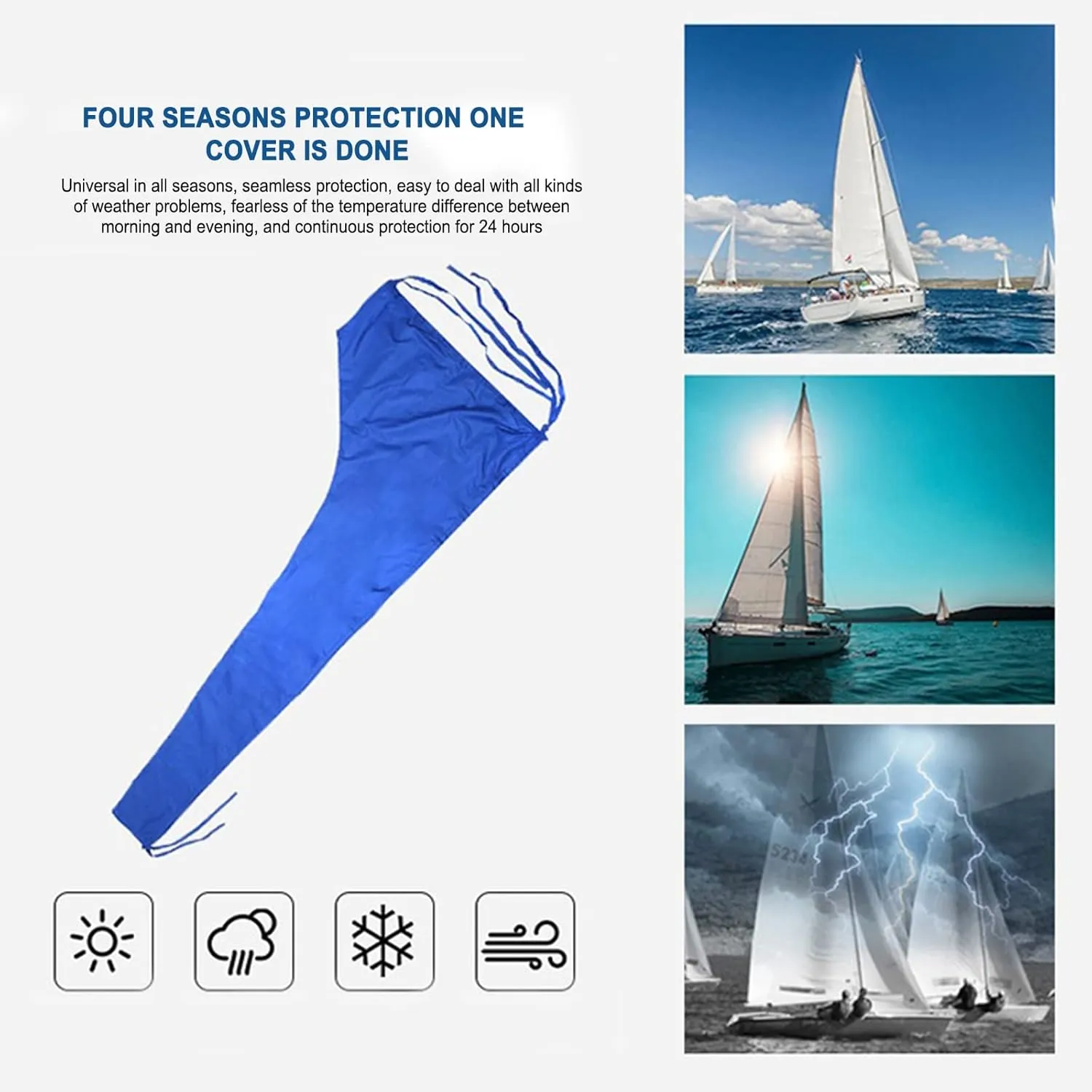 Boat Sail Cover Waterproof, Dustproof Thicken 420D Oxford Fabric Boom Mainsail Cover Boat Cover Sailboat Cover Anti UV Anti Wind Sunshade Cover Sail Boat Accessories (12-13Ft)