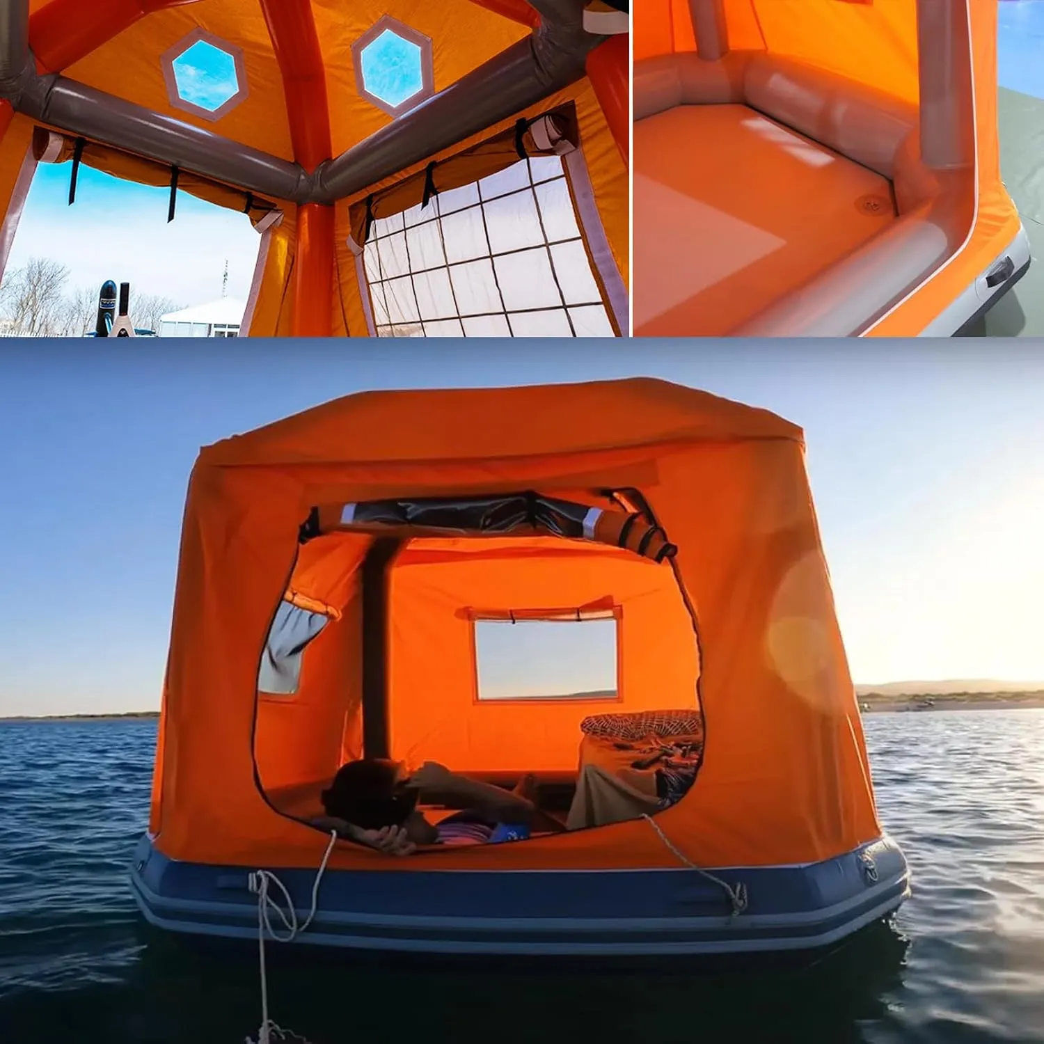 Camping Tent 1/4 Person Waterproof Windproof Inflatable Floating Tent Fishing Raft Boat for Pool Shoal Calm Waters
