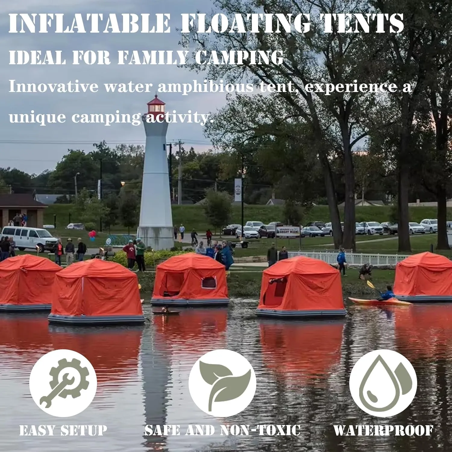 Camping Tent 1/4 Person Waterproof Windproof Inflatable Floating Tent Fishing Raft Boat for Pool Shoal Calm Waters