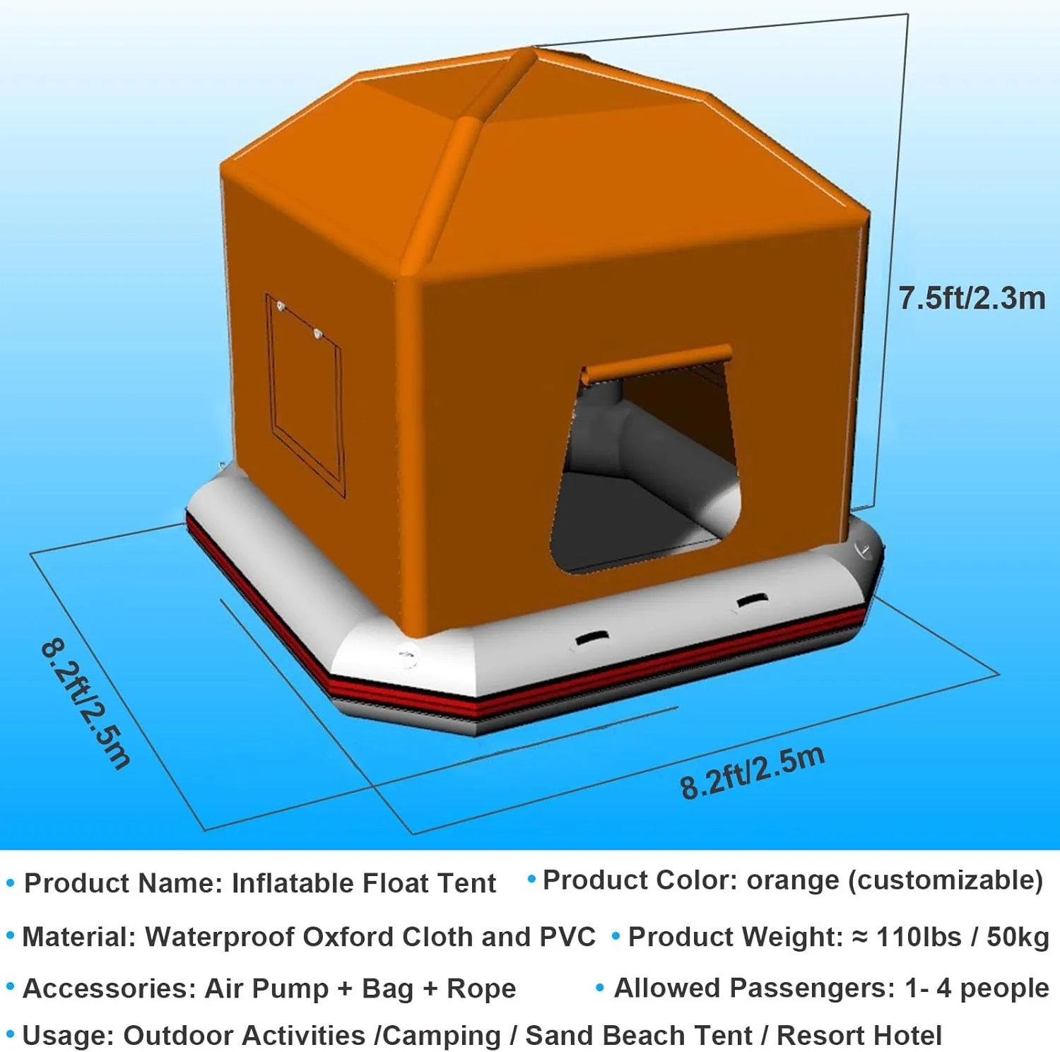 Camping Tent 1/4 Person Waterproof Windproof Inflatable Floating Tent Fishing Raft Boat for Pool Shoal Calm Waters