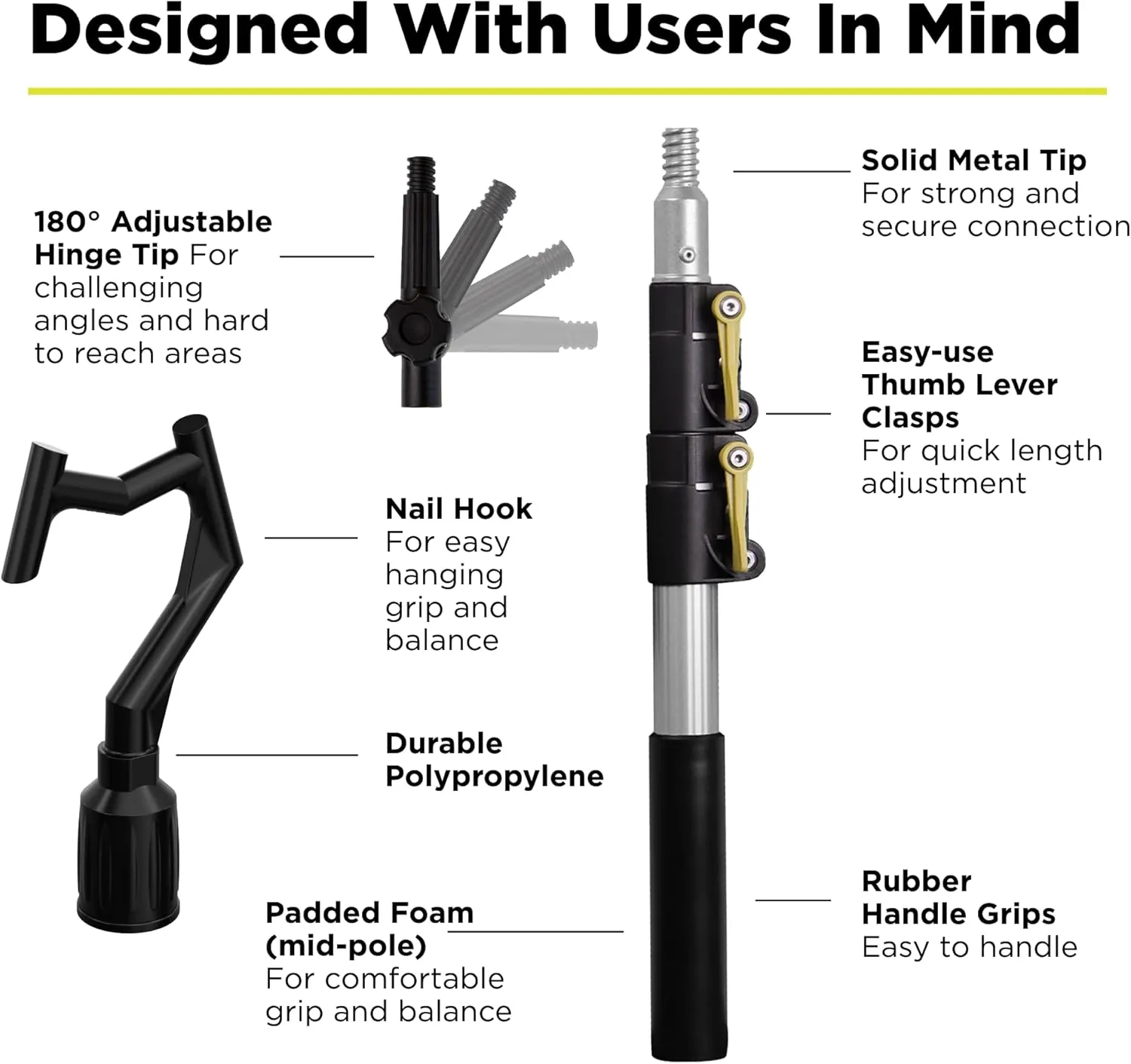 DOCA Boat Hook - Christmas Light Pole Hanger Tool - Durable & Lightweight Utility Hook for Docking, Tree Debris Removal