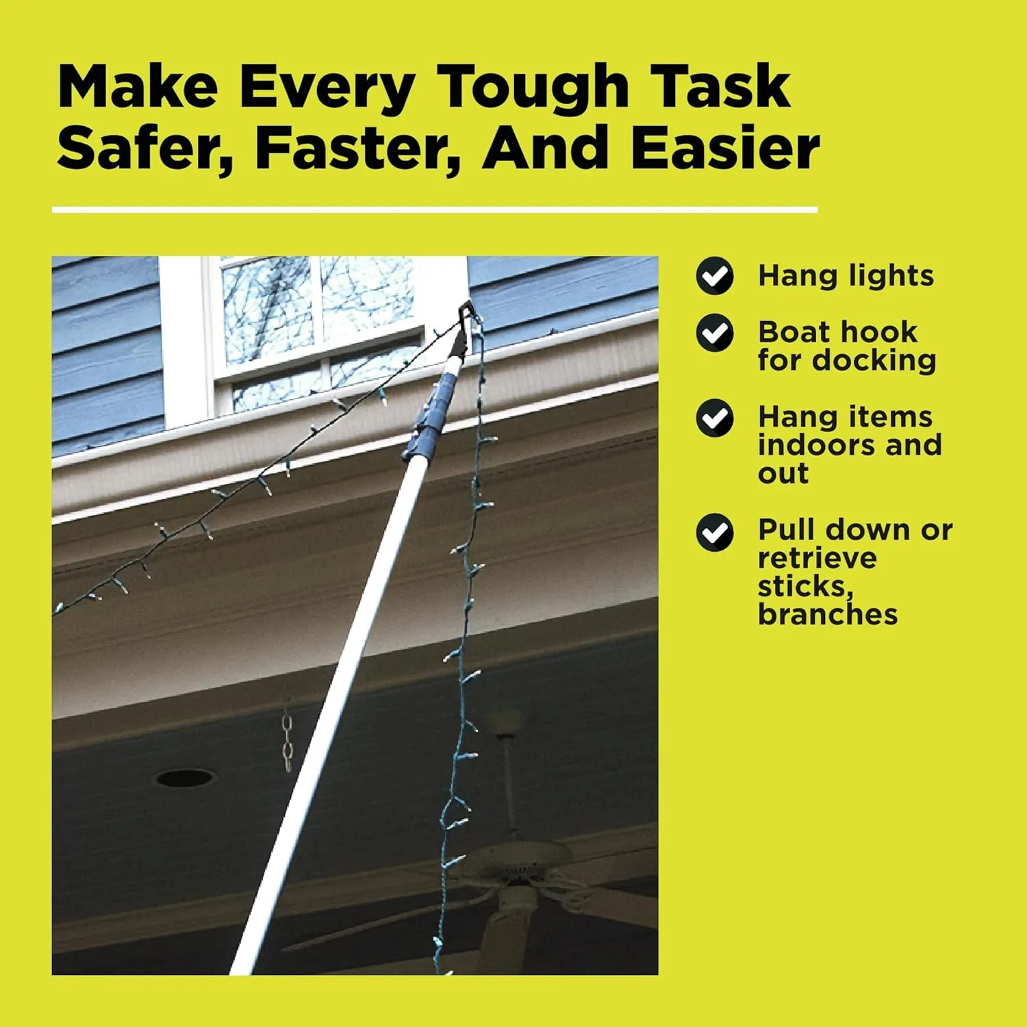 DOCA Boat Hook - Christmas Light Pole Hanger Tool - Durable & Lightweight Utility Hook for Docking, Tree Debris Removal