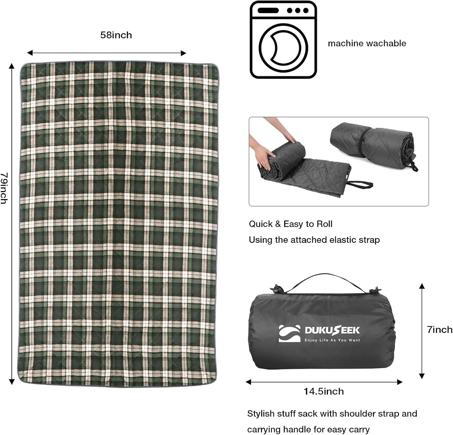 DUKUSEEK Waterproof Stadium Blanket, Hooded Outdoor Blankets Waterproof Windproof for Cold Weather, Emergency Warm Blanket with Quilted Cotton and Thick Fleece for Picnic, Camping, Outdoor Sports