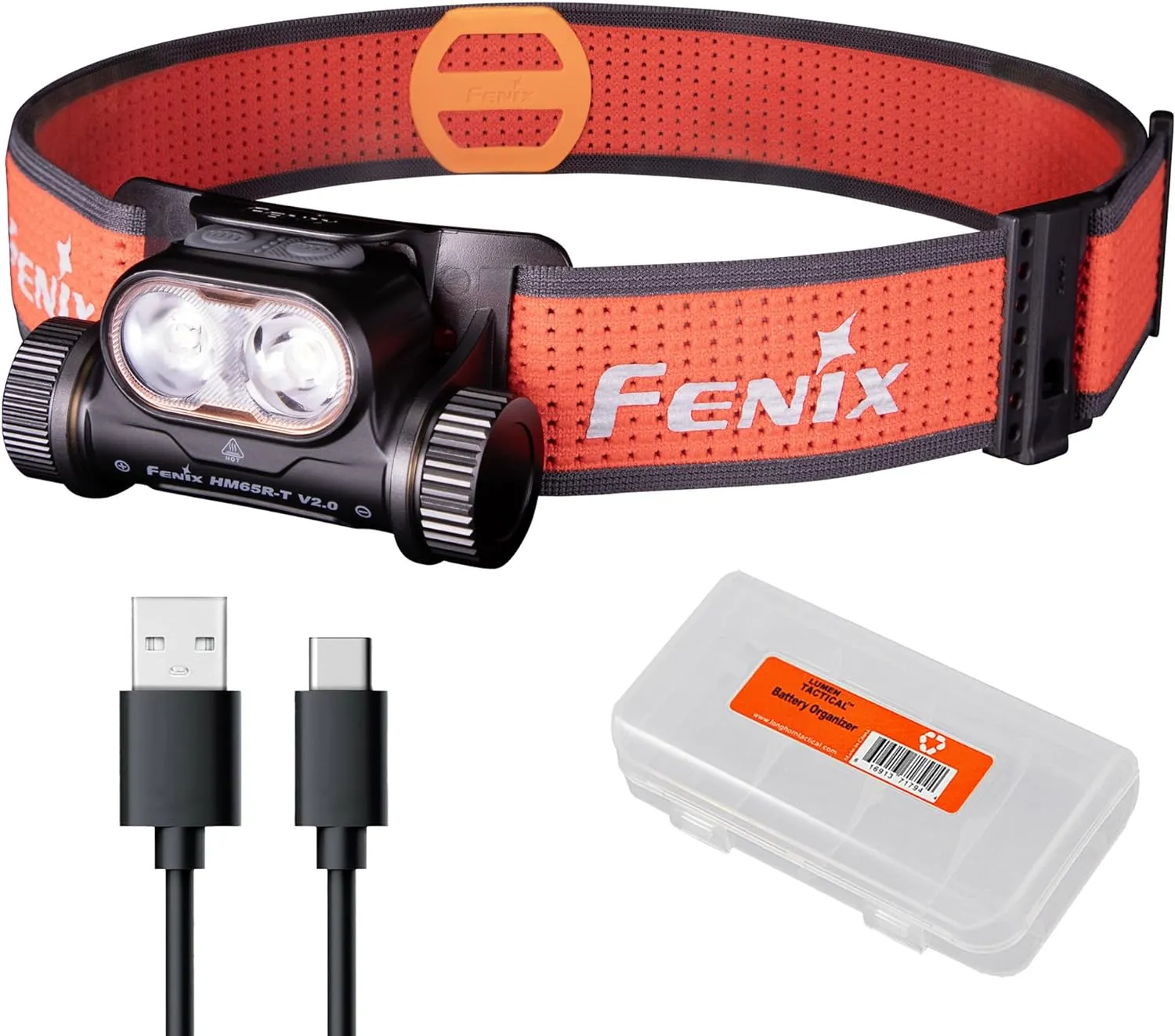 Fenix HM65R-T V2.0 Running Headlamp, 1600 Lumen White Light and Warm White Dual Beams, USB-C Rechargeable, Lightweight Long Runtime for Trail Running, with Organizer (Black)