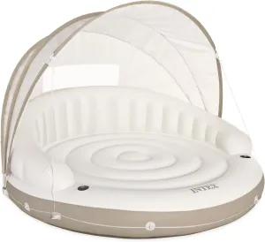 INTEX 58292EP Canopy Island Inflatable Pool Float: Comfortable Lounge Surface  Built-in Cup Holders  Detachable Sunshade  440lb Max Weight Capacity  78.5" x 59"