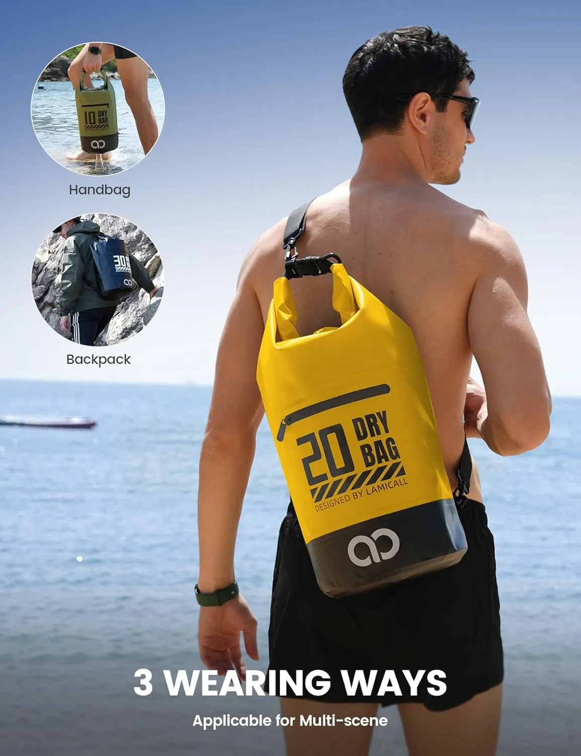 Lamicall Dry Bag Waterproof Backpack - [Zippered Pocket] 5L/10L/20L/30L/40L Roll Top Waterproof Bag with Water Proof Phone Case, Floatable Drybag for Swimming, Boating, Kayaking, Camping, Beach
