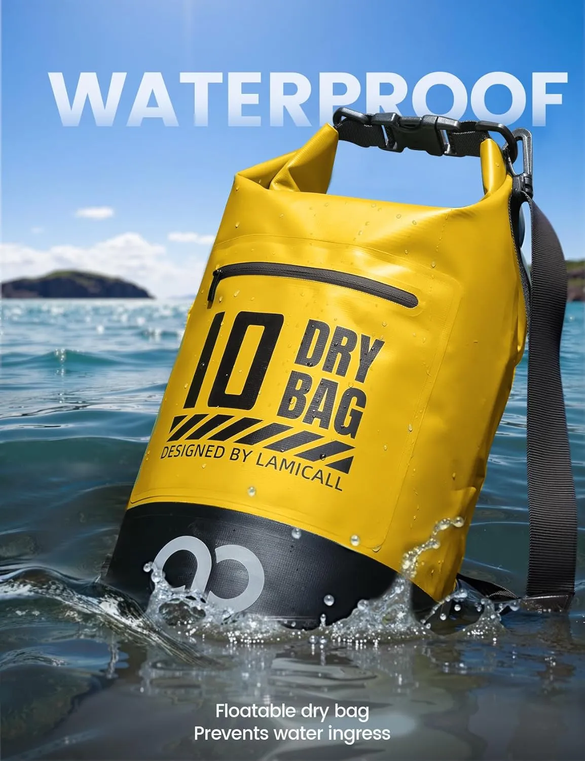 Lamicall Dry Bag Waterproof Backpack - [Zippered Pocket] 5L/10L/20L/30L/40L Roll Top Waterproof Bag with Water Proof Phone Case, Floatable Drybag for Swimming, Boating, Kayaking, Camping, Beach
