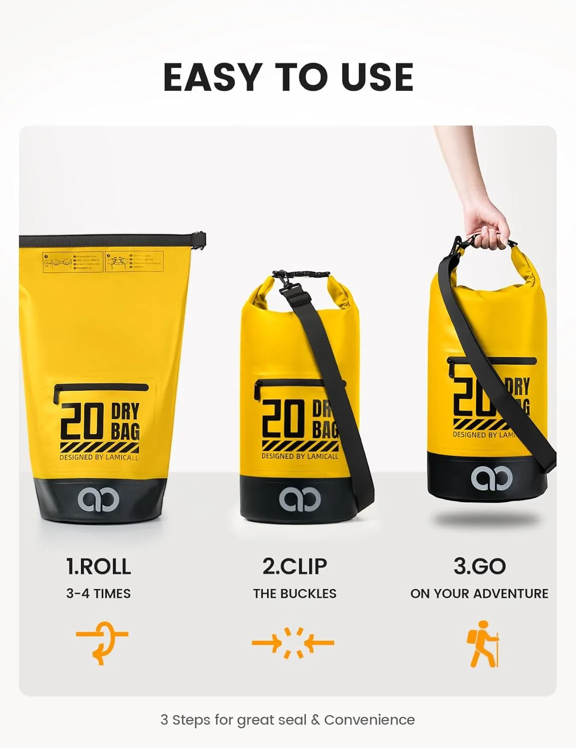 Lamicall Dry Bag Waterproof Backpack - [Zippered Pocket] 5L/10L/20L/30L/40L Roll Top Waterproof Bag with Water Proof Phone Case, Floatable Drybag for Swimming, Boating, Kayaking, Camping, Beach