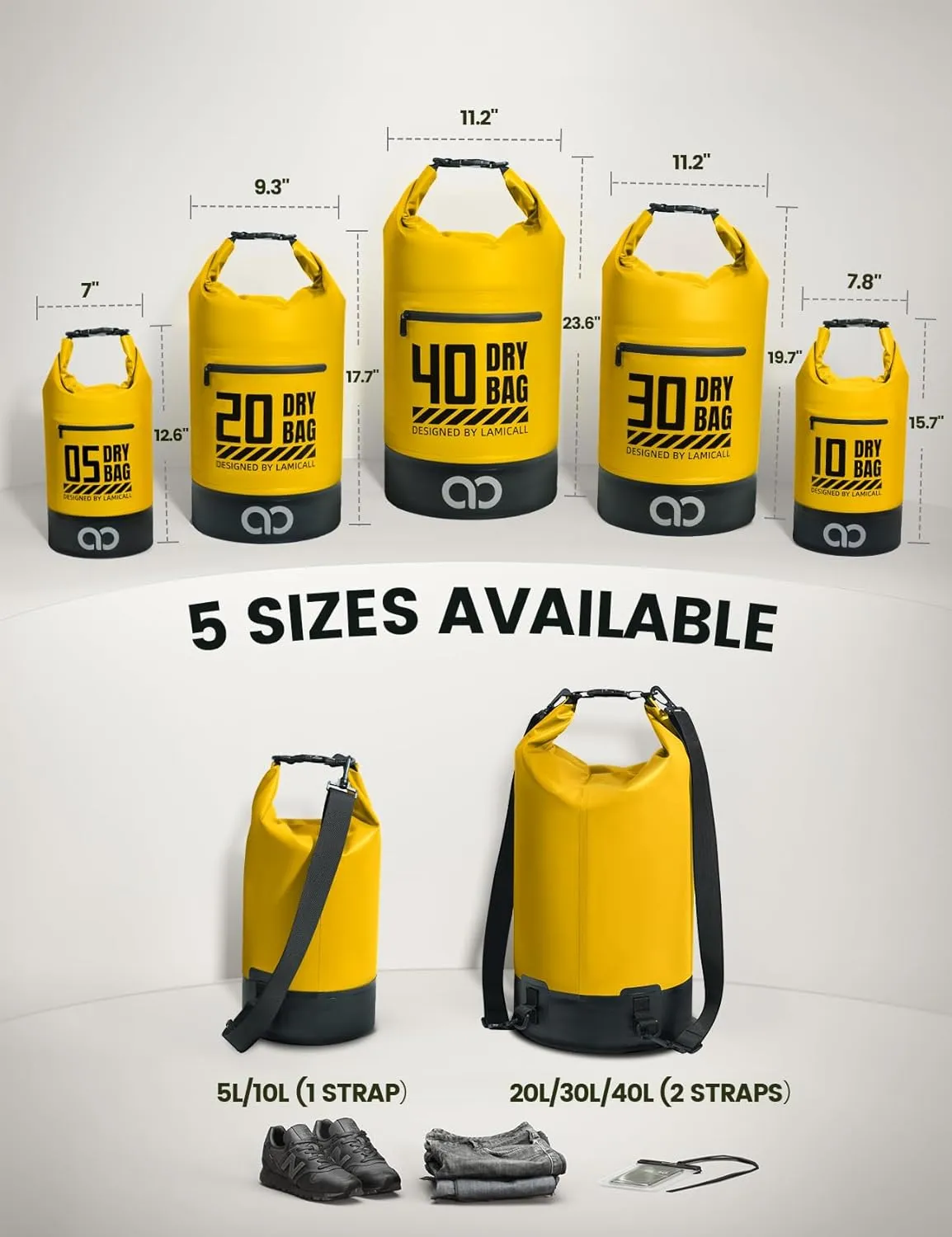 Lamicall Dry Bag Waterproof Backpack - [Zippered Pocket] 5L/10L/20L/30L/40L Roll Top Waterproof Bag with Water Proof Phone Case, Floatable Drybag for Swimming, Boating, Kayaking, Camping, Beach