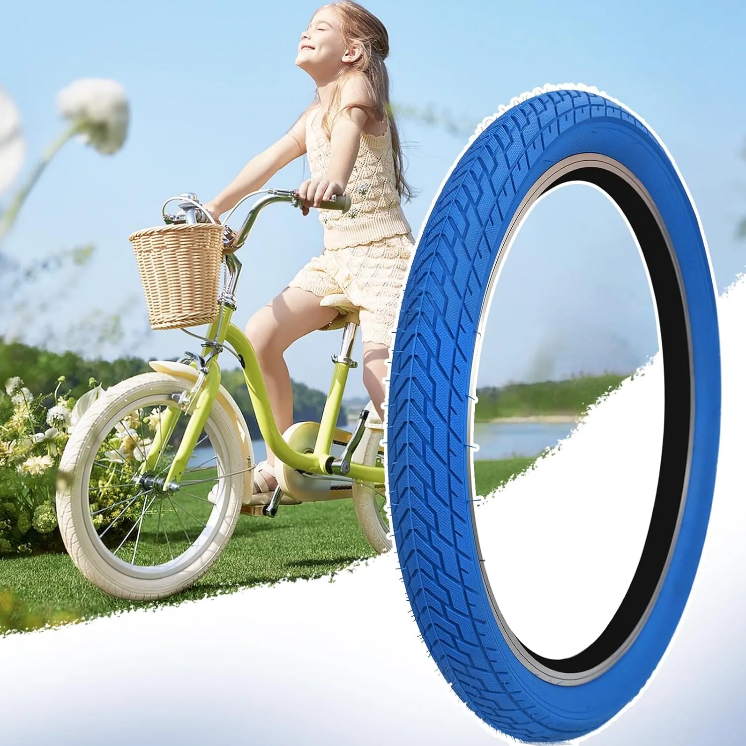 MEGHNA Bike Tire 20 inch Mountain Bike Tire with Lever 60-406 Foldable Tire 20 x 2.35 inch Replacement Grooved for BMX Freestyle Kids Cruiser Bike