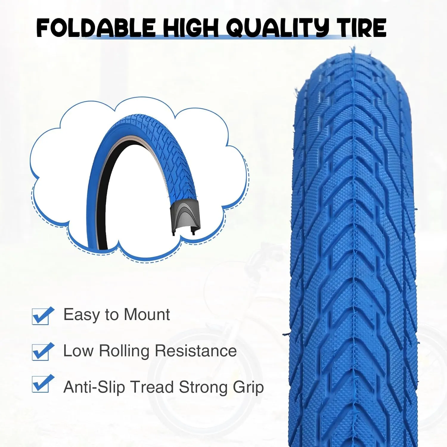 MEGHNA Bike Tire 20 inch Mountain Bike Tire with Lever 60-406 Foldable Tire 20 x 2.35 inch Replacement Grooved for BMX Freestyle Kids Cruiser Bike