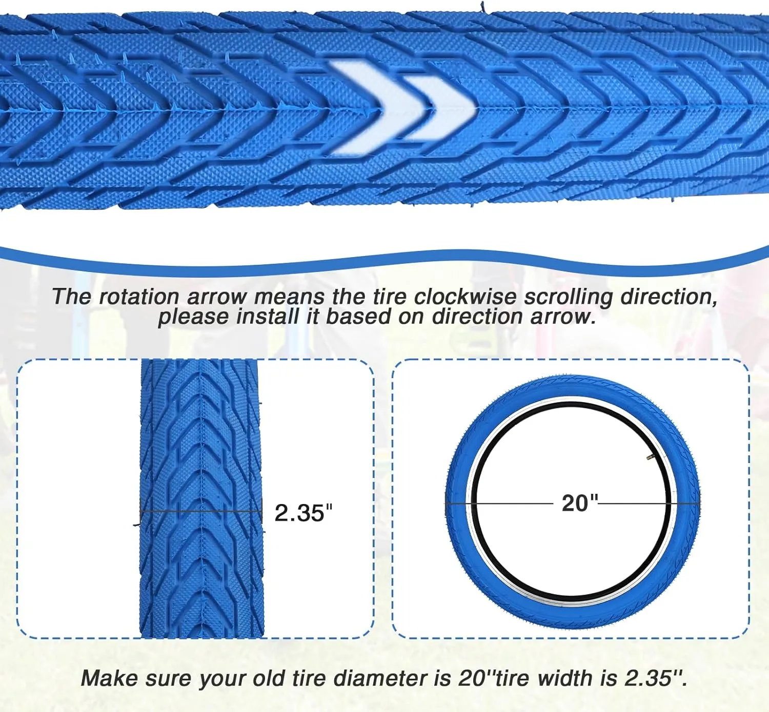 MEGHNA Bike Tire 20 inch Mountain Bike Tire with Lever 60-406 Foldable Tire 20 x 2.35 inch Replacement Grooved for BMX Freestyle Kids Cruiser Bike