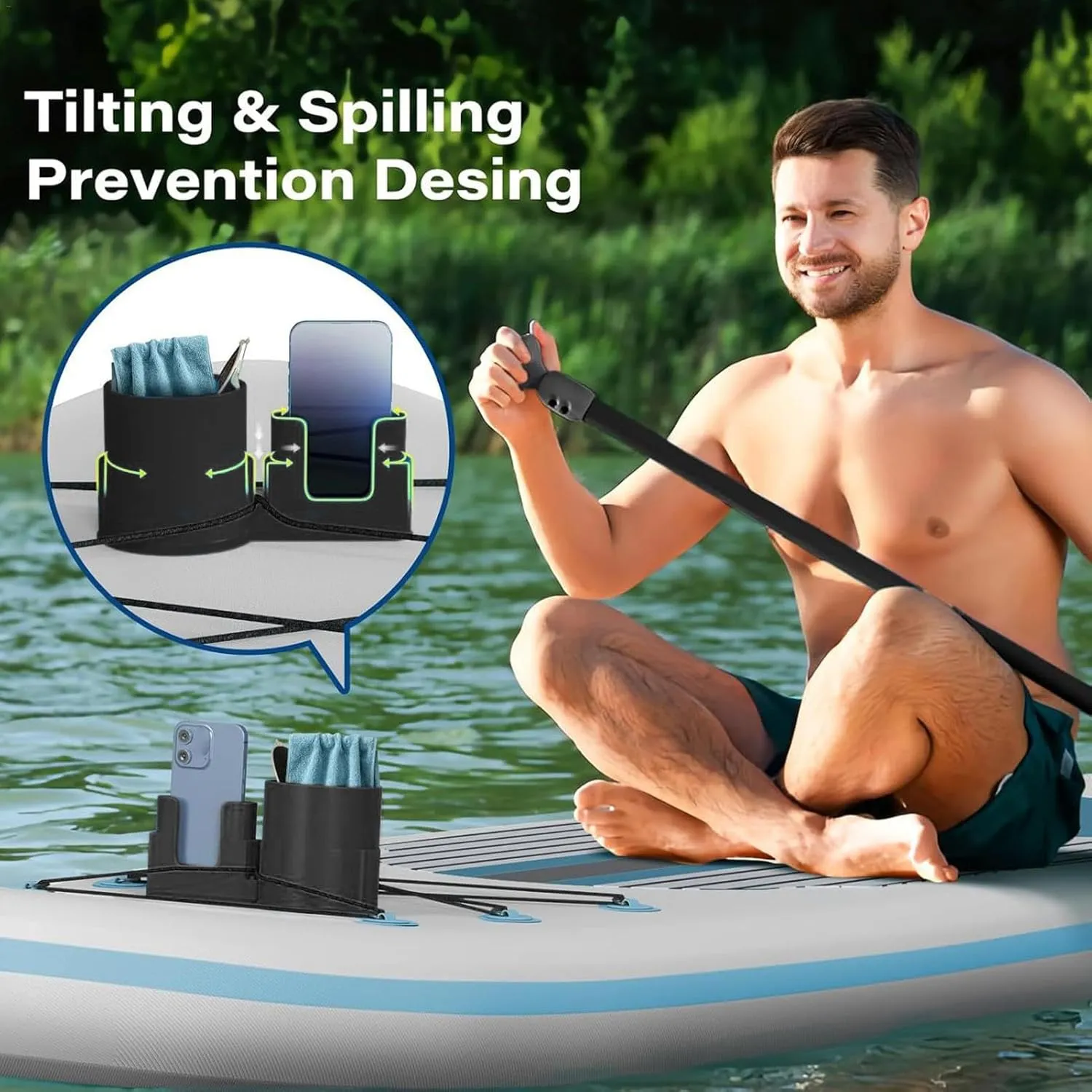 Paddle Board Drink Holder,Anti-Dump Paddle Board Cup Holder - Anti-Dump Paddle Board Cup Holder, Paddleboard Cupholder Phone Holder, Multi-Functional Water Bottle Holder for Boats