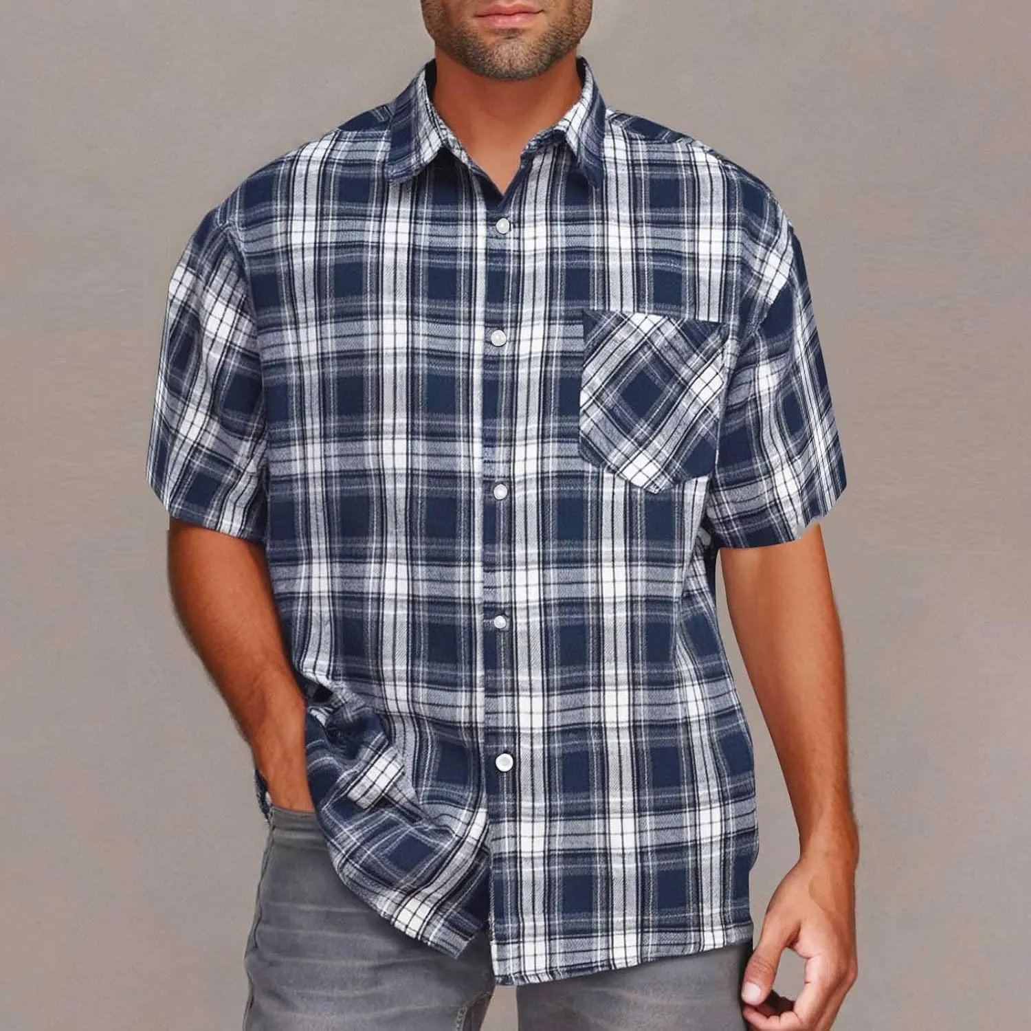Plaid Shirts for Men Short Sleeve Button Down Country Casual Checkered Gingham Shirts with Pocket