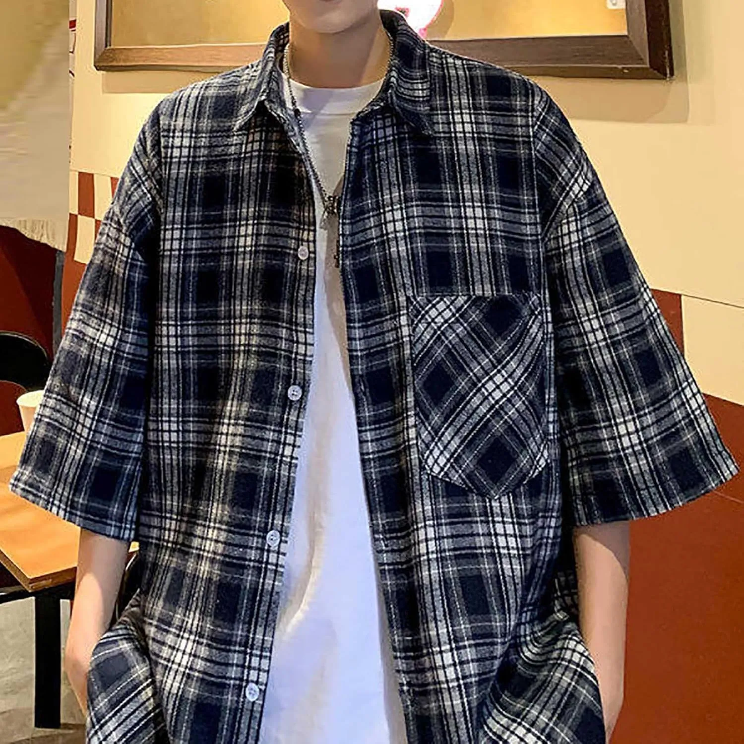 Plaid Shirts for Men Short Sleeve Button Down Country Casual Checkered Gingham Shirts with Pocket