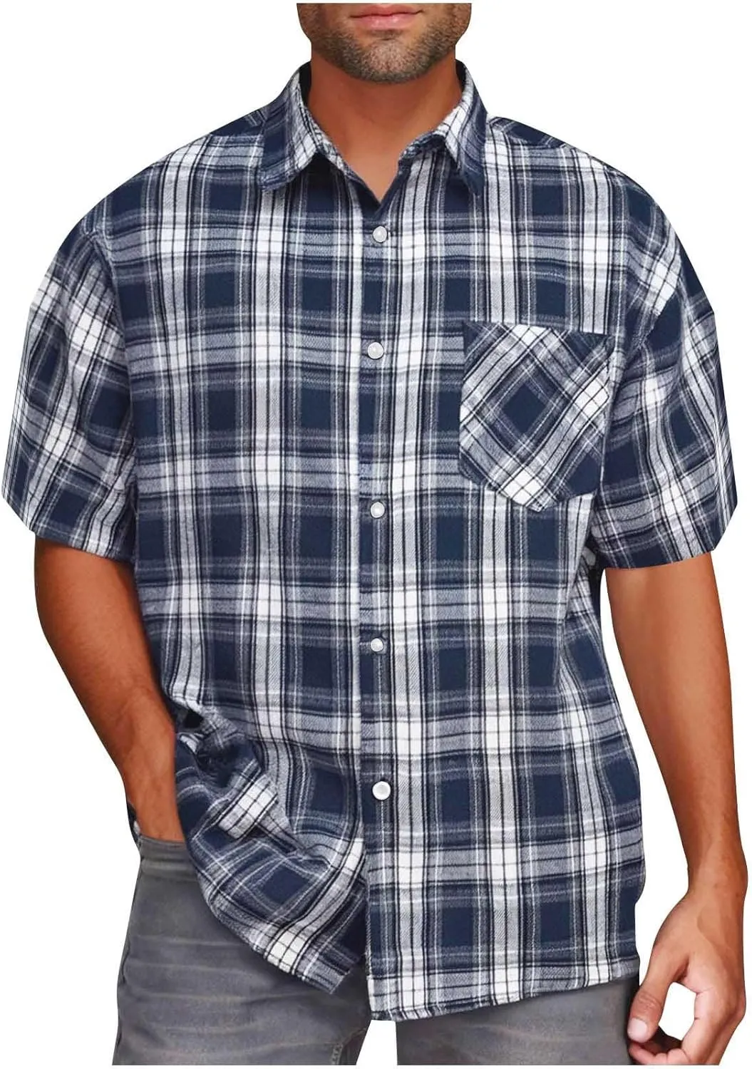 Plaid Shirts for Men Short Sleeve Button Down Country Casual Checkered Gingham Shirts with Pocket
