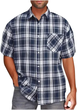 Plaid Shirts for Men Short Sleeve Button Down Country Casual Checkered Gingham Shirts with Pocket