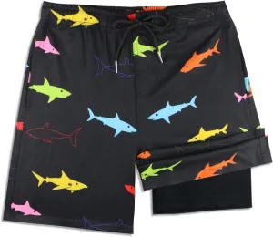 QRANSS Boys Swim Trunks with Compression Liner,No Mesh Anti-Chafing Comfy Swimming Trunks with Boxer Brief Liner,Size 6-20