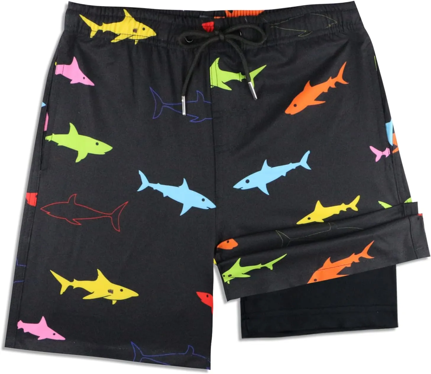 QRANSS Boys Swim Trunks with Compression Liner,No Mesh Anti-Chafing Comfy Swimming Trunks with Boxer Brief Liner,Size 6-20