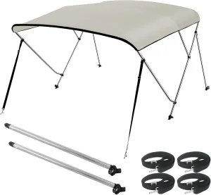 Seamander 3 Bow Marine Grade Polyester Boat Bimini Top, 600D Solution-Dyed Canvas, 4 Adjustable Nylon Straps, 2 Rear Support Poles, 13 Sizes, 10 Colors (3 Bow 6'L x 85"- 90" W x 46" H,Beige)
