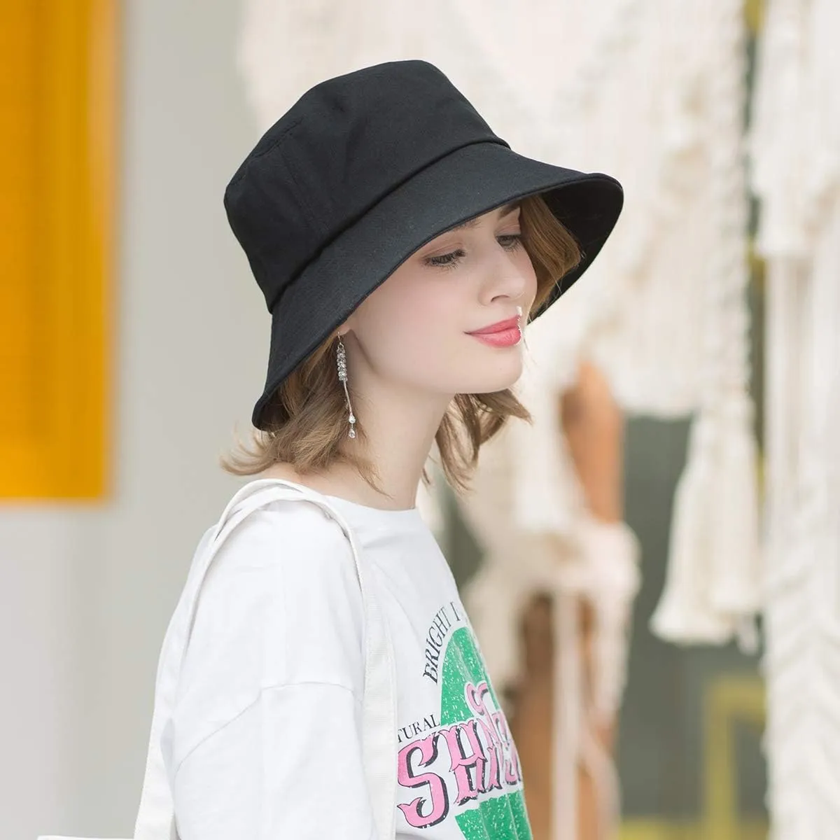 SOMALER Womens Cotton Wide Brim Sun Hats UPF50  UV Packable Beach Hat Summer Bucket Cap for Travel