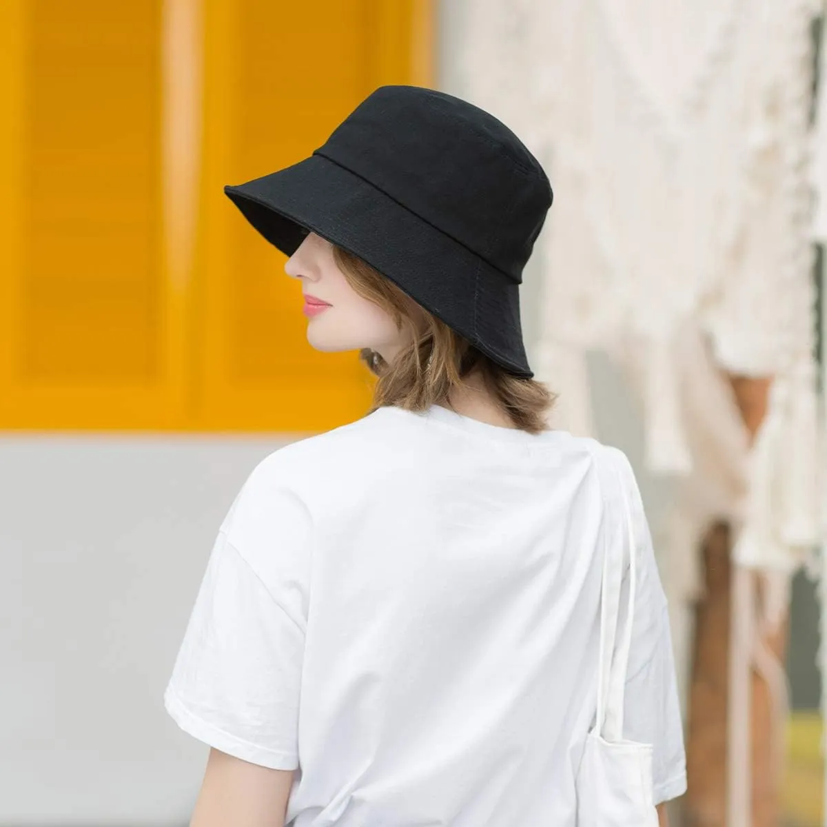 SOMALER Womens Cotton Wide Brim Sun Hats UPF50  UV Packable Beach Hat Summer Bucket Cap for Travel