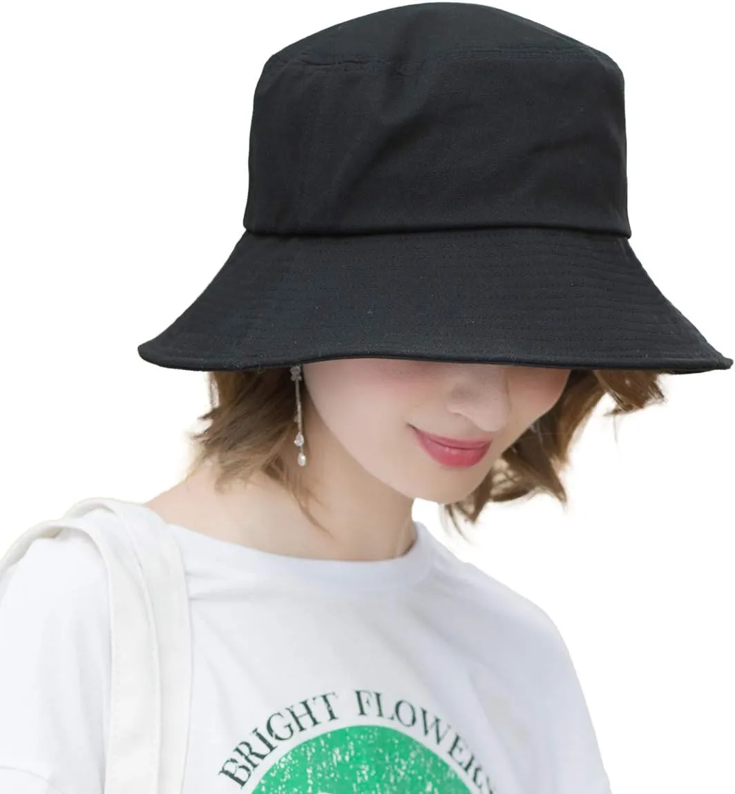 SOMALER Womens Cotton Wide Brim Sun Hats UPF50  UV Packable Beach Hat Summer Bucket Cap for Travel