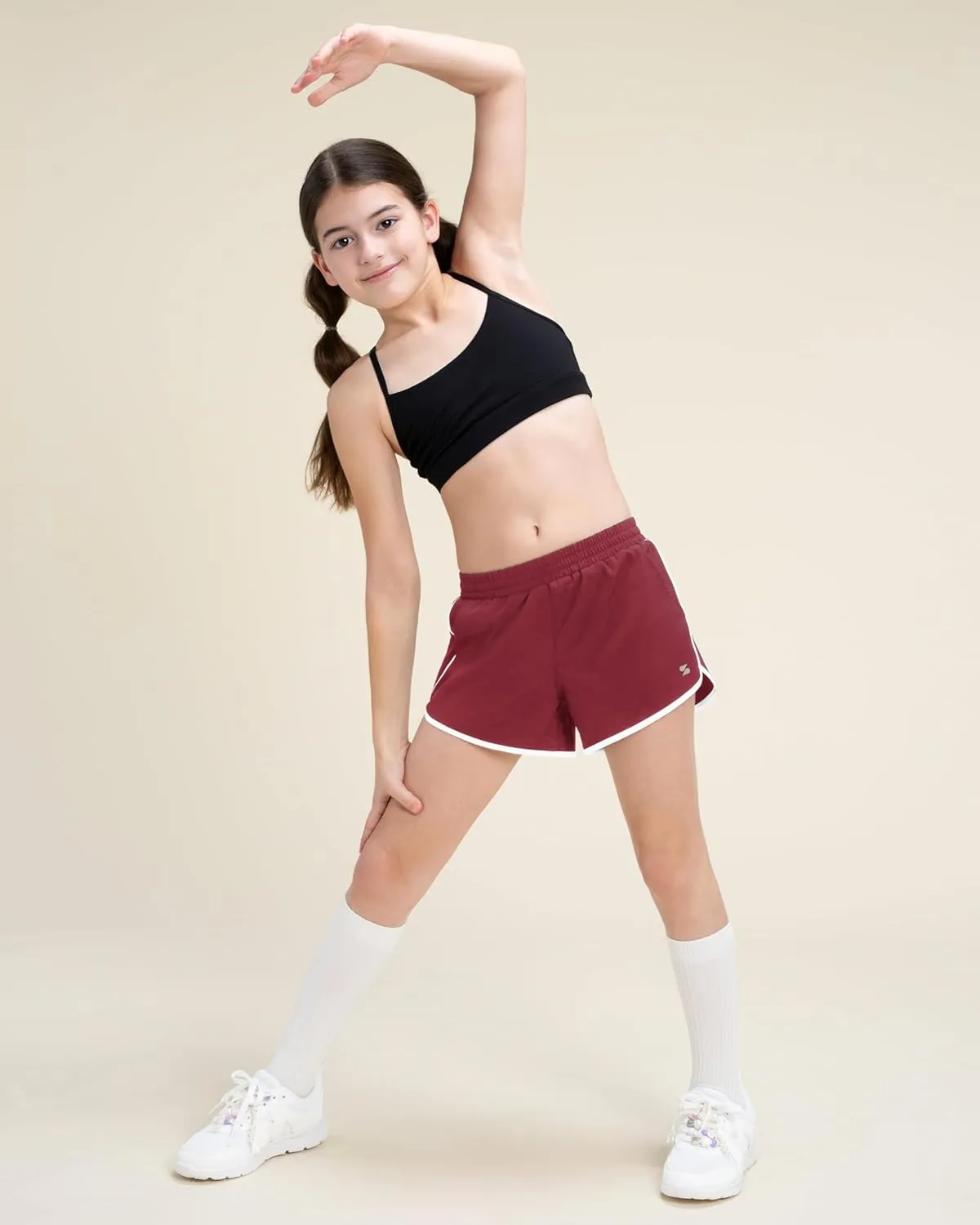 Stelle Girls Athletic Shorts with Pockets Girls Running Shorts Volleyball Soccer Shorts for Kids Elastic Waist