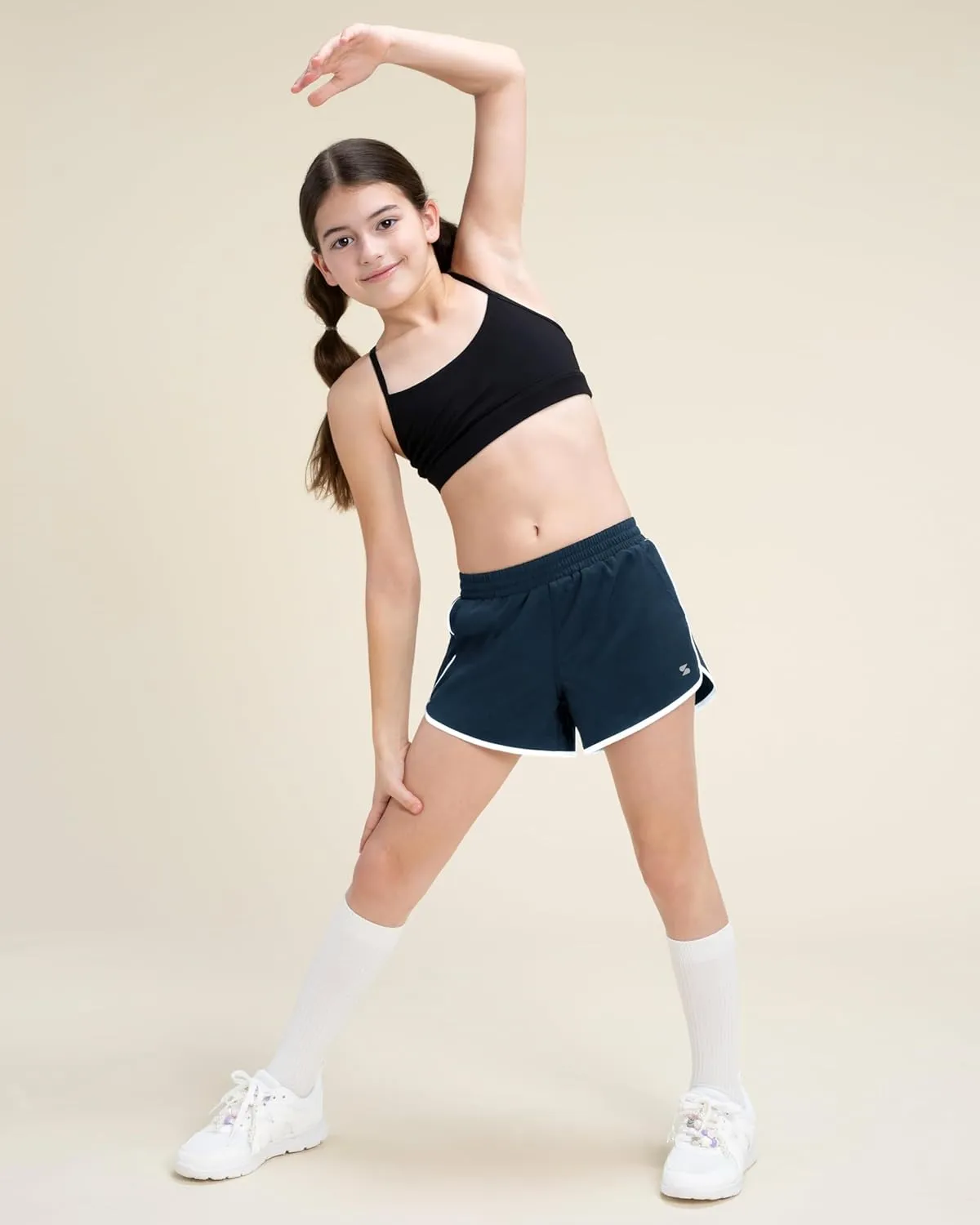 Stelle Girls Athletic Shorts with Pockets Girls Running Shorts Volleyball Soccer Shorts for Kids Elastic Waist