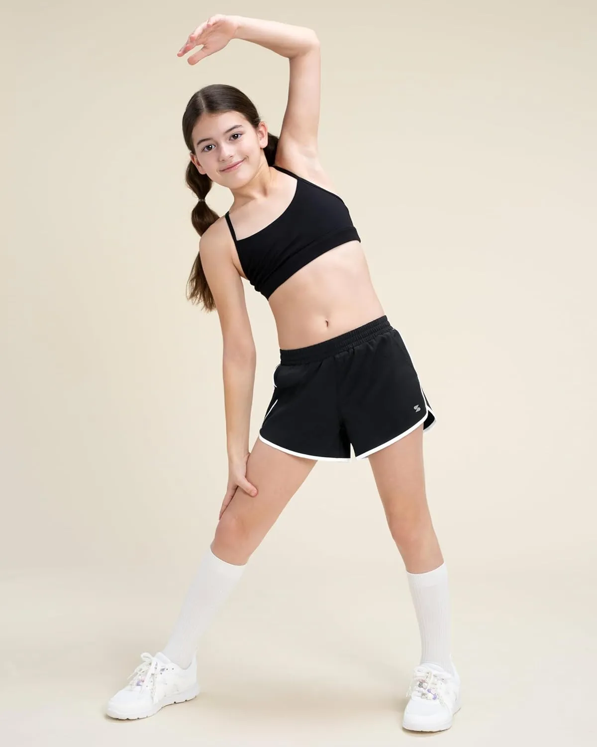 Stelle Girls Athletic Shorts with Pockets Girls Running Shorts Volleyball Soccer Shorts for Kids Elastic Waist