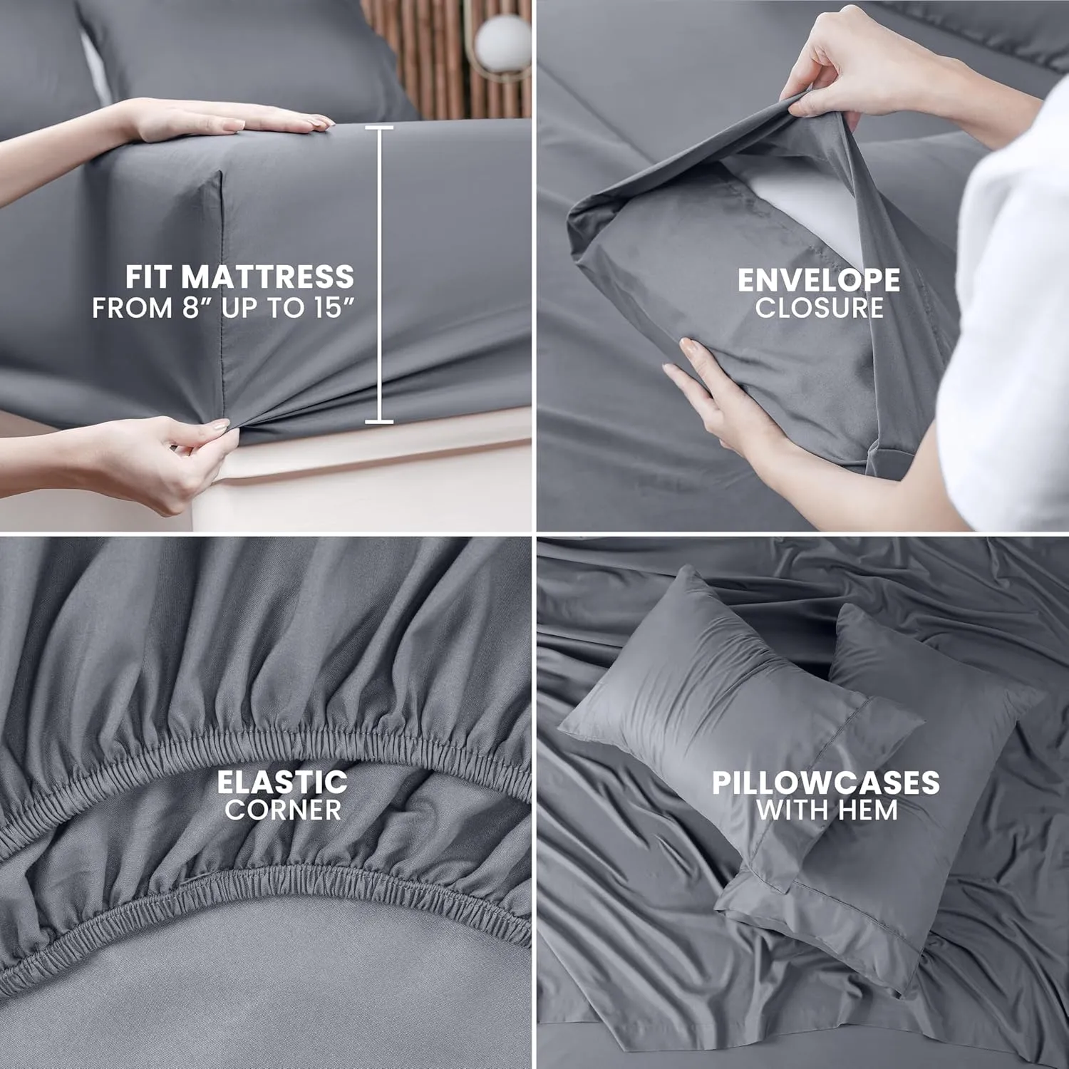 Utopia Bedding Queen Sheet Set  4 Piece Bed Sheets for Queen Size Bed, Soft and Breathable Microfiber, Includes 1 Fitted Sheet, 1 Flat Sheet and 2 Pillowcases (Grey)
