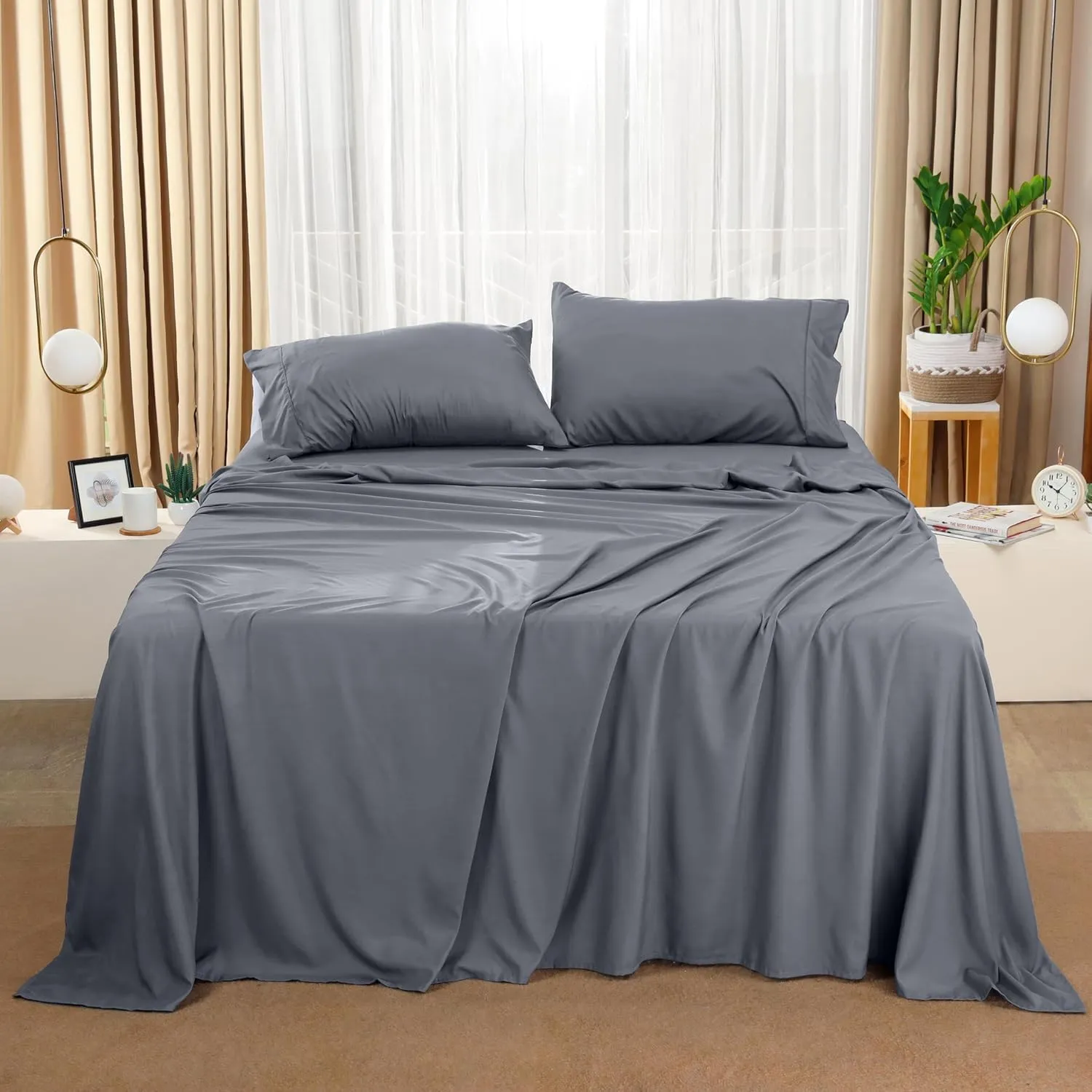Utopia Bedding Queen Sheet Set  4 Piece Bed Sheets for Queen Size Bed, Soft and Breathable Microfiber, Includes 1 Fitted Sheet, 1 Flat Sheet and 2 Pillowcases (Grey)
