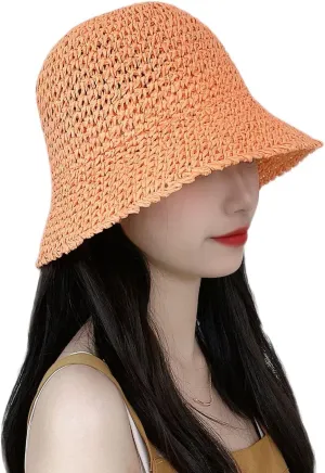 Womens Straw Sun Hat Woven Bucket Hat Fishing Hat Beach Hat Foldable Cap Summer Caps