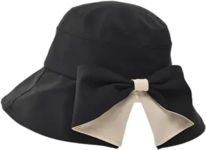 Womens Wide Brim Sun Hats UPF50  UV Packable Beach Hat Summer Bow Decoration Bucket Cap for Travel