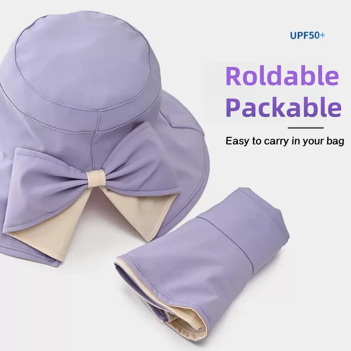 Womens Wide Brim Sun Hats UPF50  UV Packable Beach Hat Summer Bow Decoration Bucket Cap for Travel