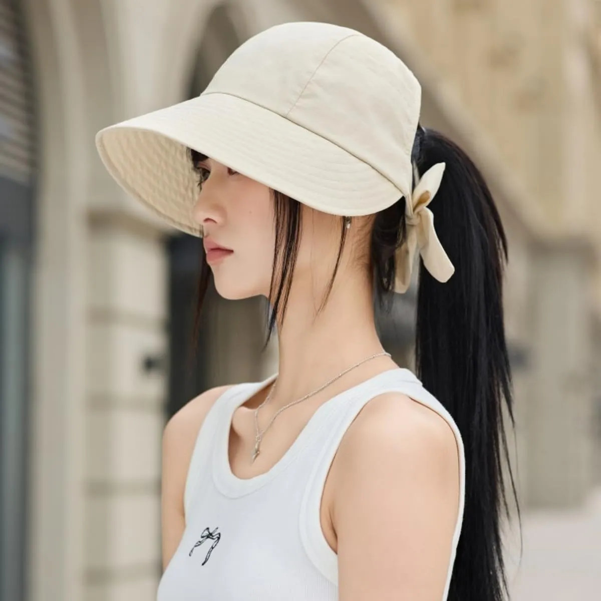 Womens Wide Brim Visor Sun Hats UPF50  UV Protection Packable Summer Hat with Adjustable Bow