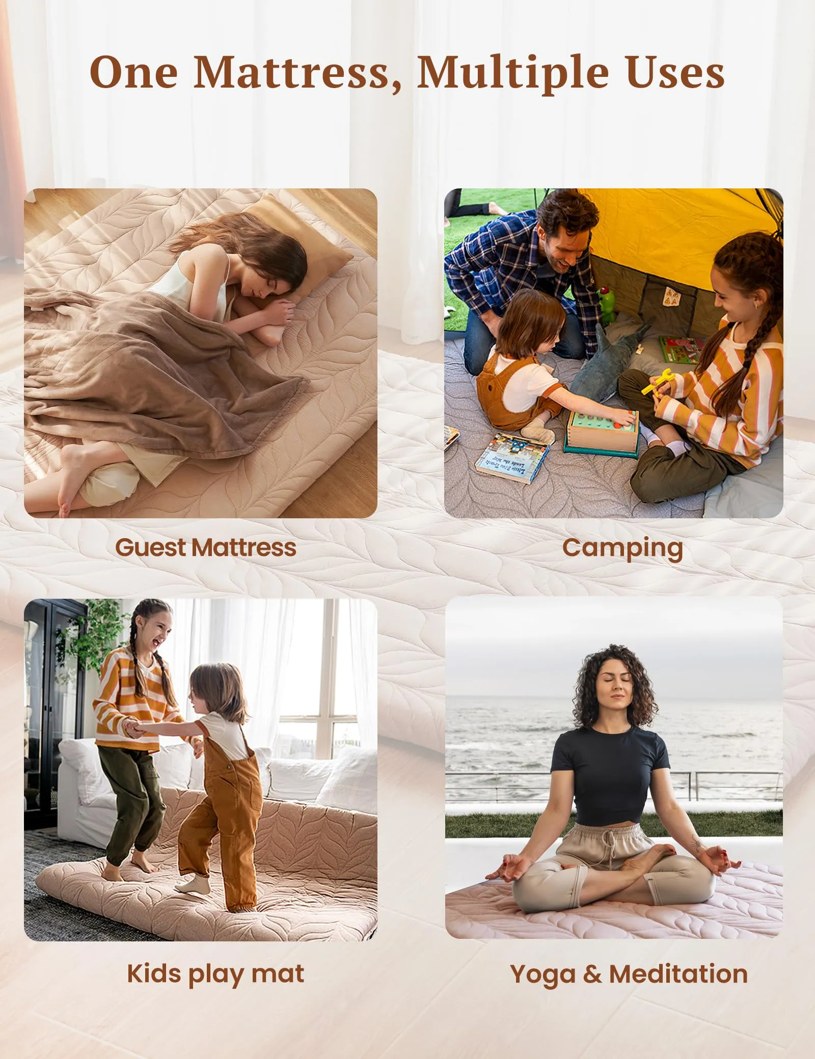 ZonLi Japanese Floor Mattress Futon Mattress Twin Size, Thicken Roll Up Tatami Mat w/ 100% Cotton Washable Cover, Portable & Foldable Floor Bed Mattress for Sleeping, Dormitory, Adult Kids, Coffee